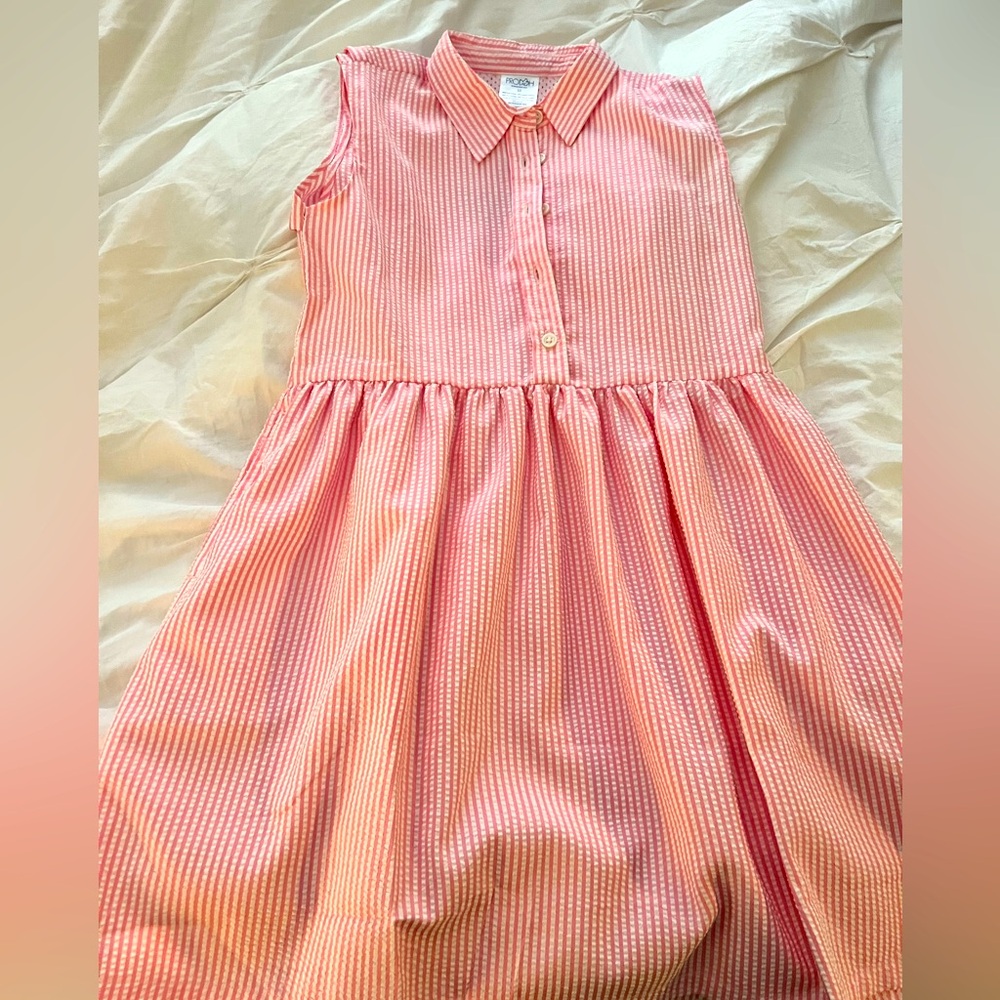 Prodoh Girls Seersucker Dress Pink White Striped Size 10